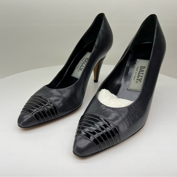Bally Italy Pumps Heels Kathleen Vintage Grey Black Quiet Luxury Old Money Date - Picture 1 of 15